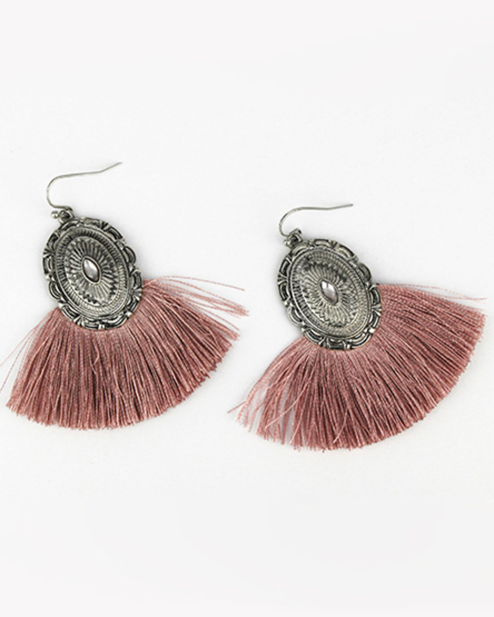 Prime Time Jewelry Women s Silver Concho Pink Fringe Earrings