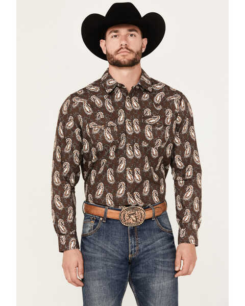 Cody James Men's Flea Market Paisley Print Long Sleeve Snap Western Shirt, Navy, hi-res