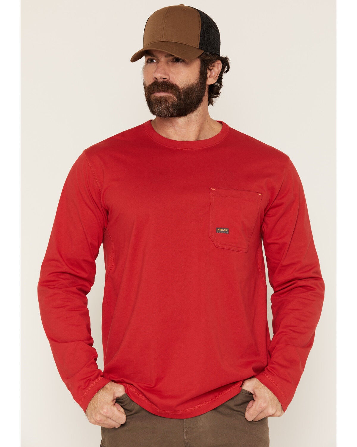 Image #2 - Ariat Men's Rebar Workman Reflective Flag Long Sleeve T-Shirt, Red, hi-res