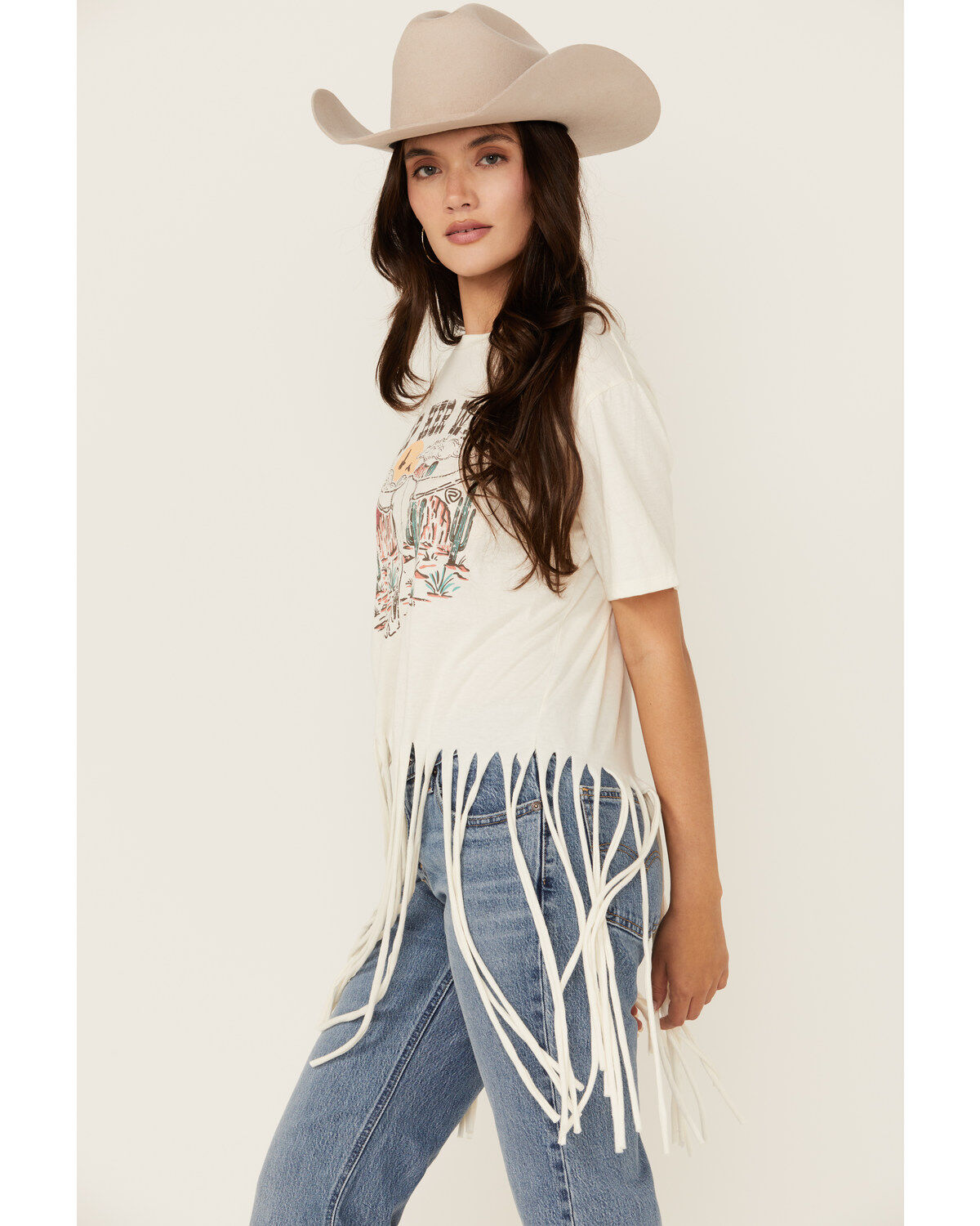 Product Name:  Rock & Roll Denim Women's Keep Her Wild Short Sleeve Fringe Graphic Tee