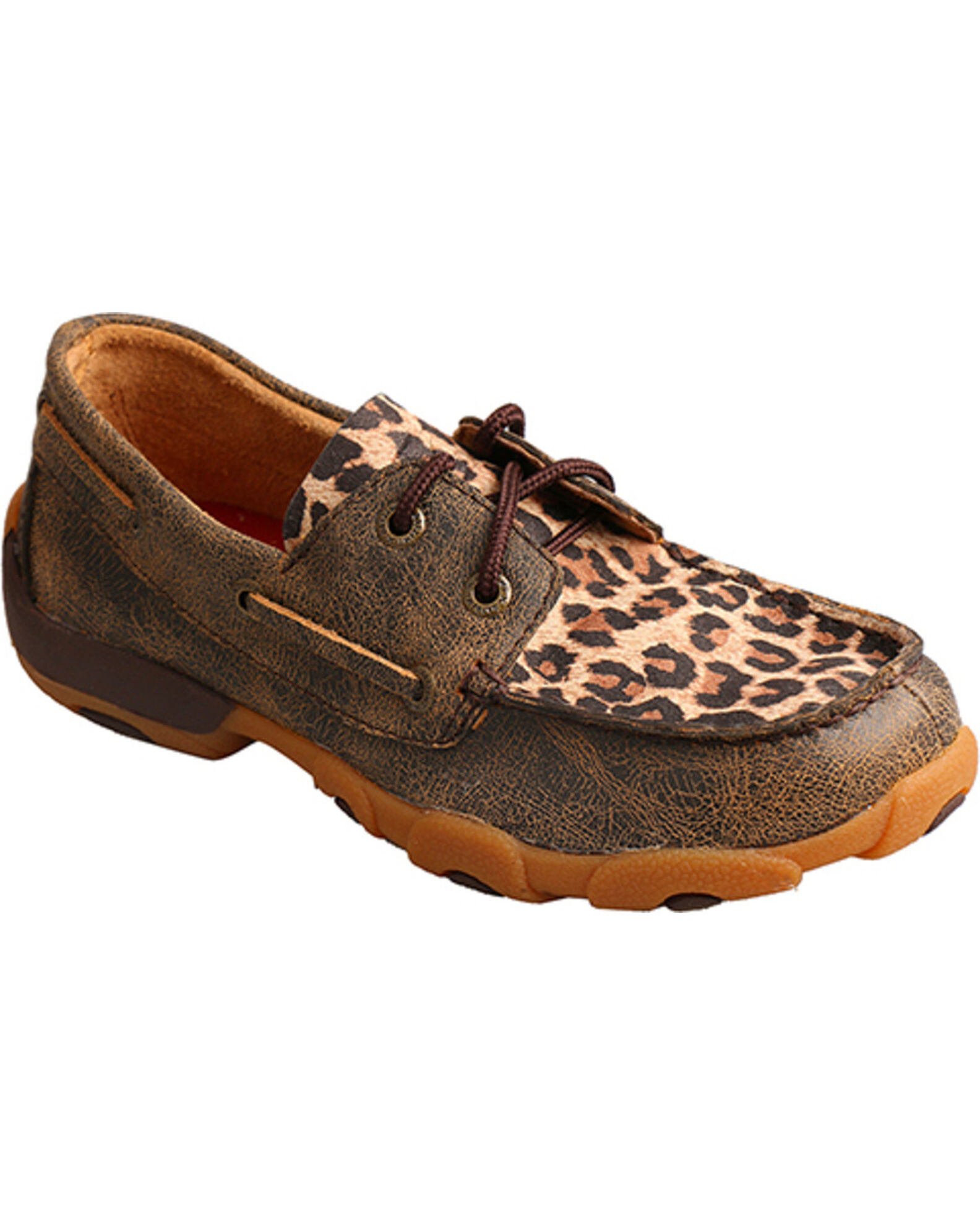 Image #1 - Twisted X Kids' Leopard Printed Moccasins, Brown, hi-res