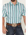 Panhandle Select Men's Serape Striped Print Short Sleeve Pearl Snap Western Shirt , Aqua, hi-res