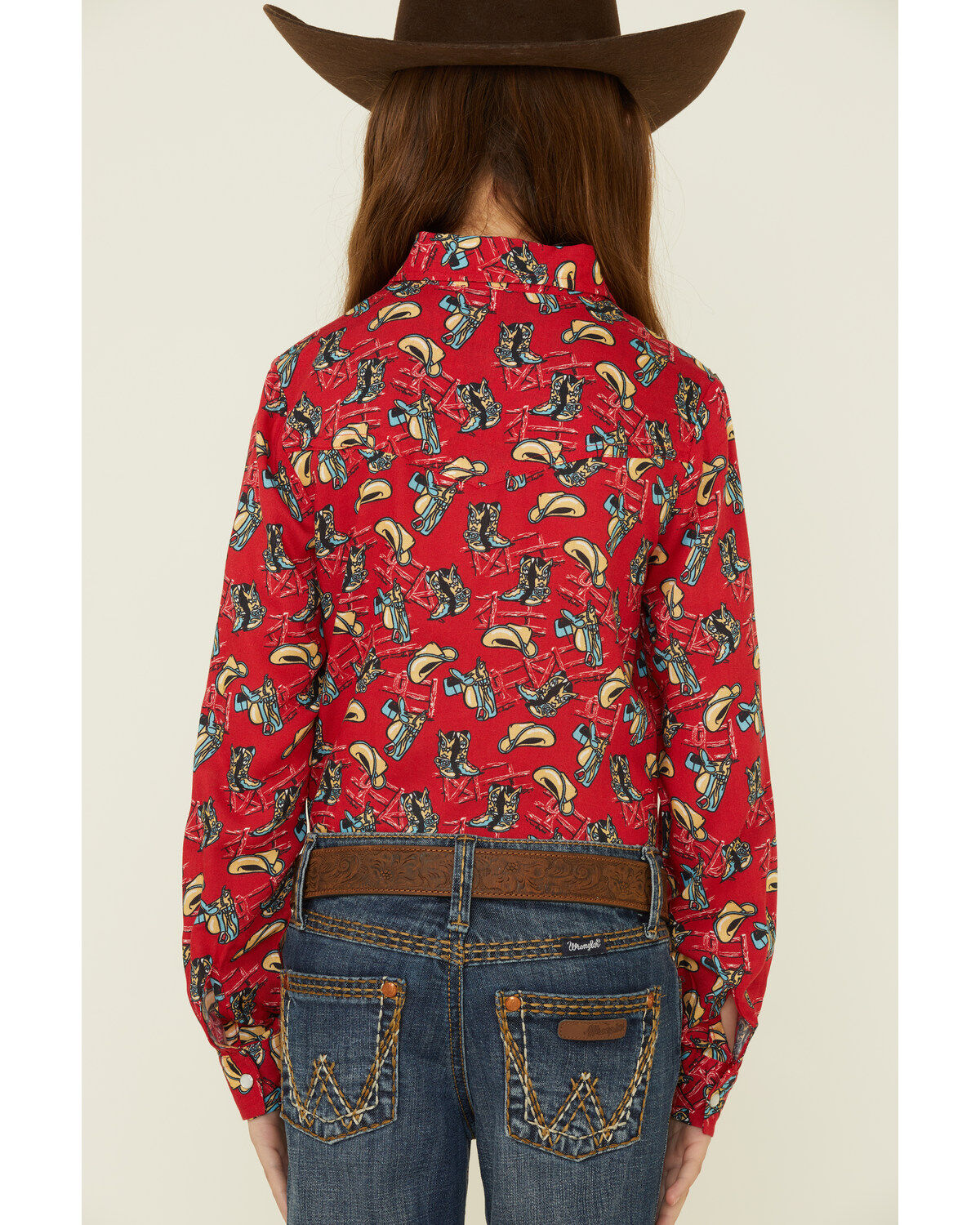 Image #4 - Roper Girls' Boot Scoot Print Long Sleeve Pearl Snap Western Shirt, Red, hi-res