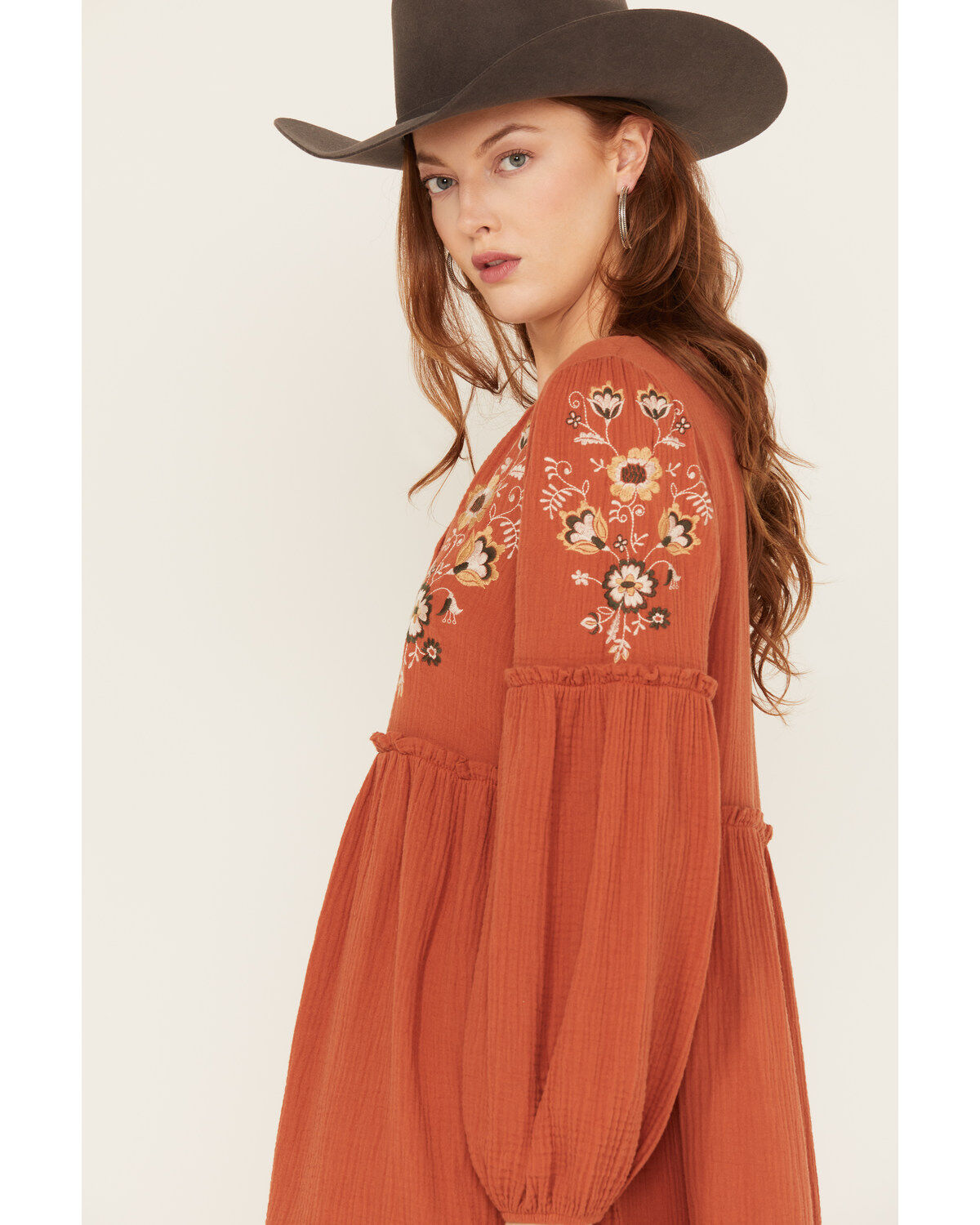 Image #2 - Jolt Women's Embroidered Gauze Mini Dress, Rust Copper, hi-res