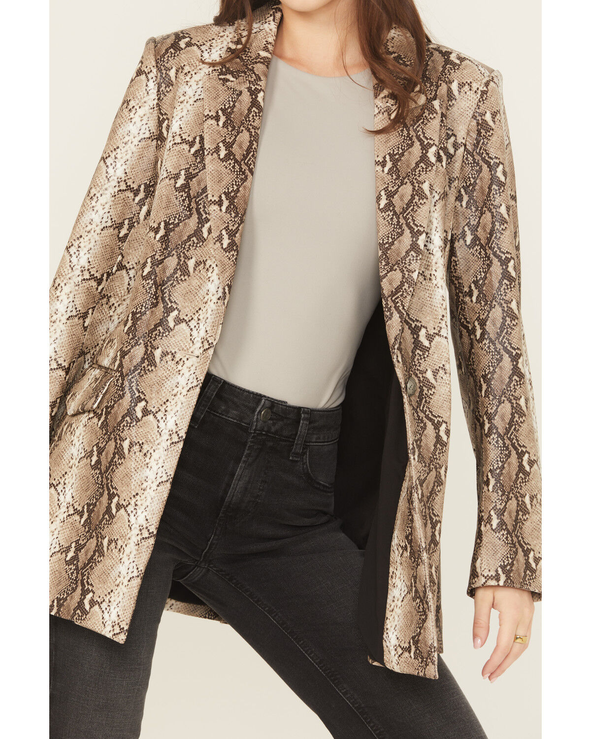 Image #3 - Ariat Women's Faux Snakeskin Embossed Blazer, Lt Brown, hi-res