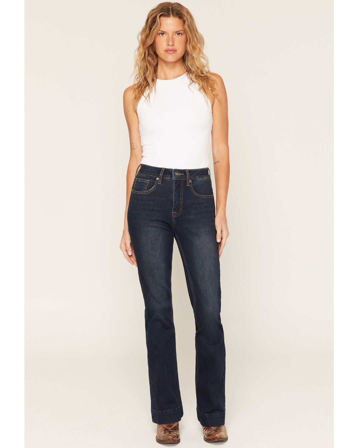 Rock & Roll Denim Women's Dark Wash High Rise Sculpted Trouser Stretch Denim Jeans, Dark Wash, hi-res