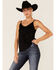 Shyanne Women's Faux Suede Latter Trim Cami , Black, hi-res