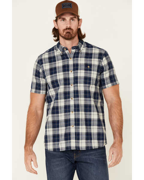 North River Men's Plaid Short Sleeve Button Down Western Shirt , Indigo, hi-res