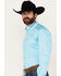 Ariat Men's Team Embroidered Logo Twill Classic Fit Long Sleeve Button-Down Western Shirt, Aqua, hi-res
