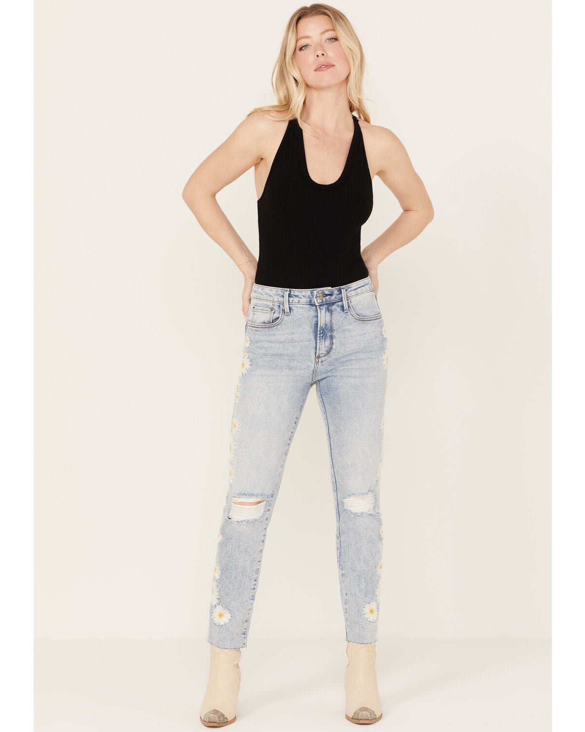 Driftwood Women's Daisy Daydream Light Wash High Rise Straight Cropped Jeans, Light Medium Wash, hi-res