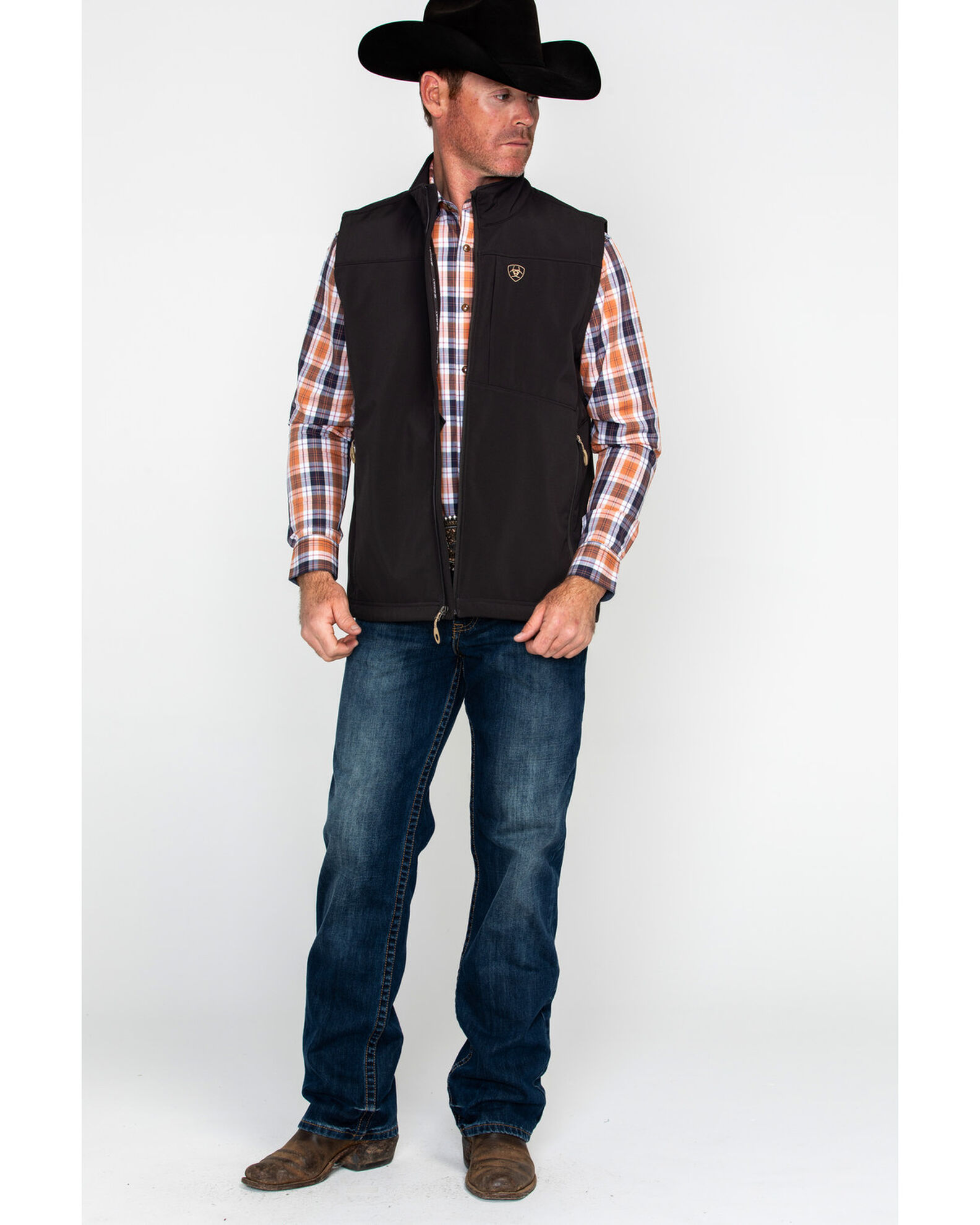 Image #6 - Ariat Men's Vernon Softshell Logo Vest, Brown, hi-res