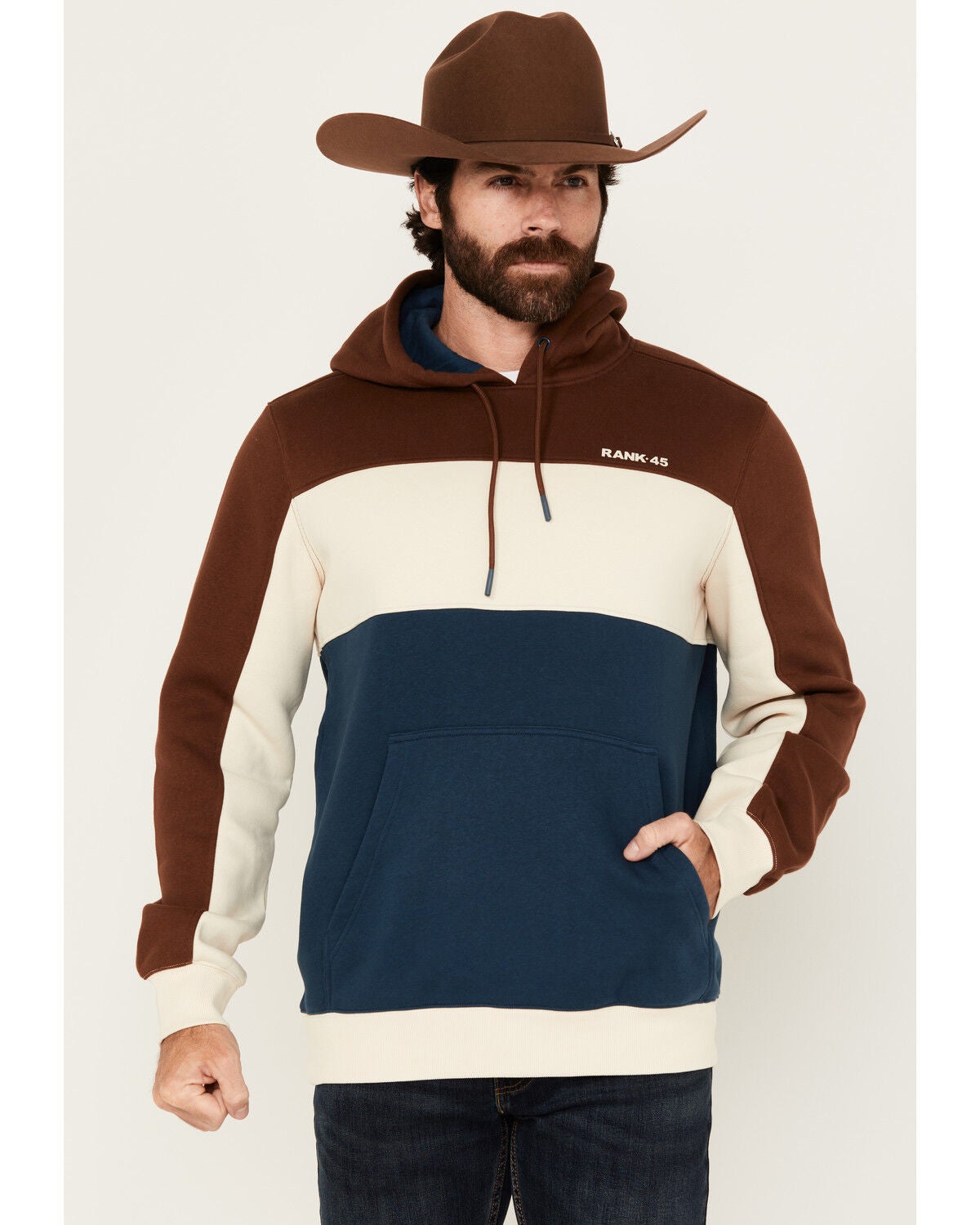 RANK 45&reg; Men's Triple Color Block Hooded Sweatshirt, Tan, hi-res