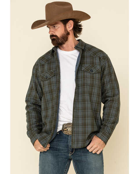 Cody James Men's Tron Bonded Small Plaid Long Sleeve Western Shirt , Green, hi-res