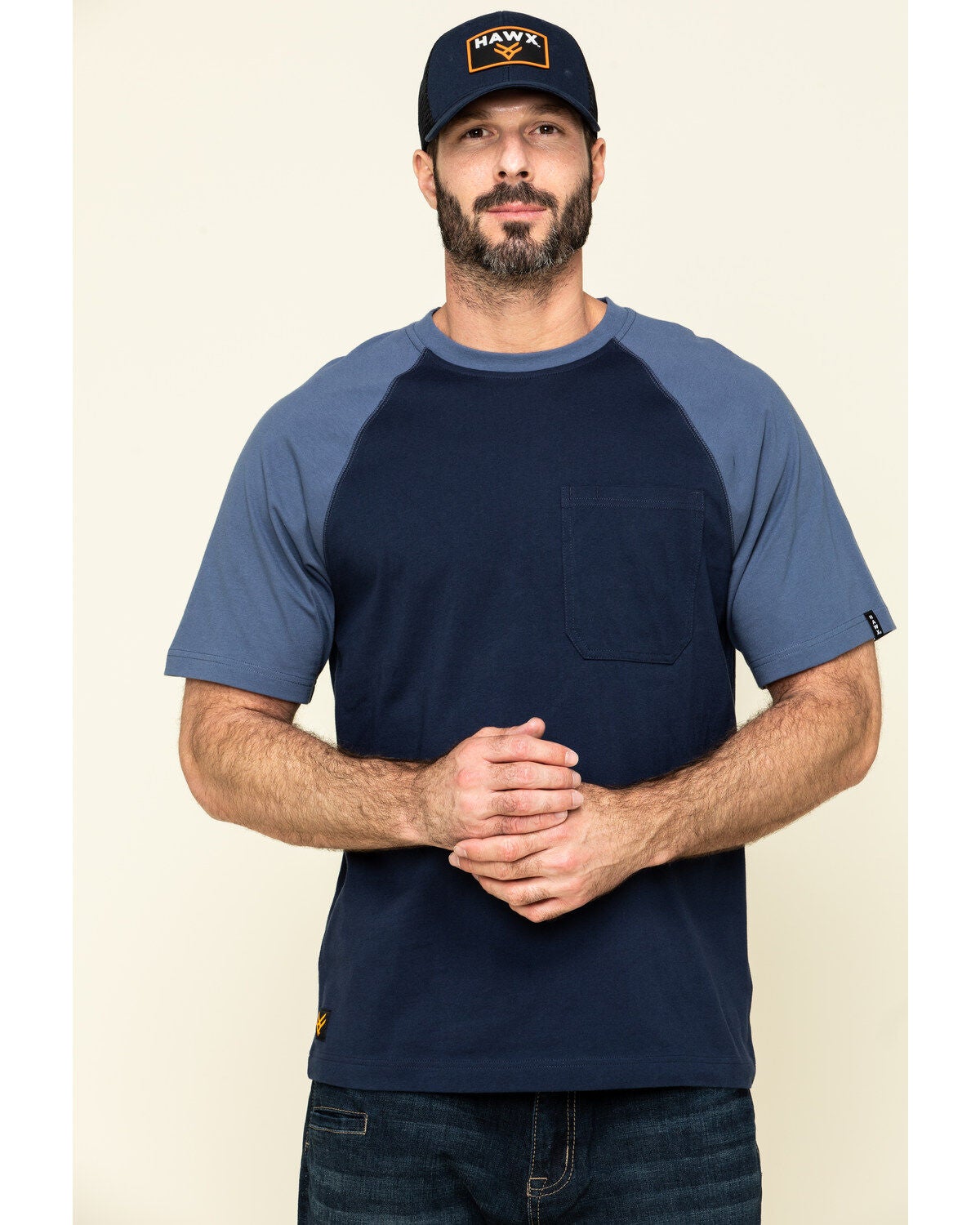 Hawx Men's Navy Midland Short Sleeve Baseball Work T-Shirt, Navy, hi-res