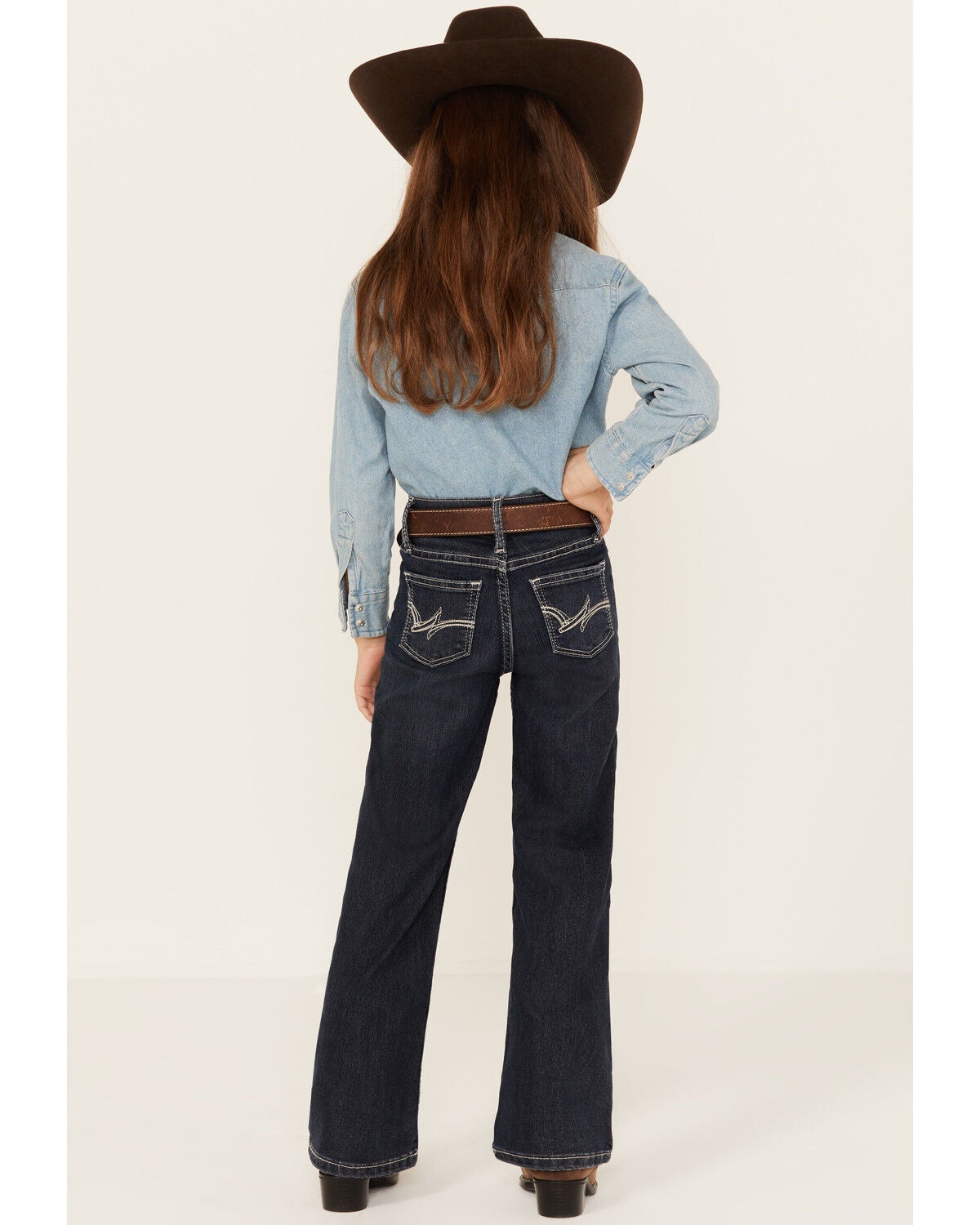 Wrangler Girls' "W" Swish Embroidery Bootcut Jeans, Indigo, hi-res