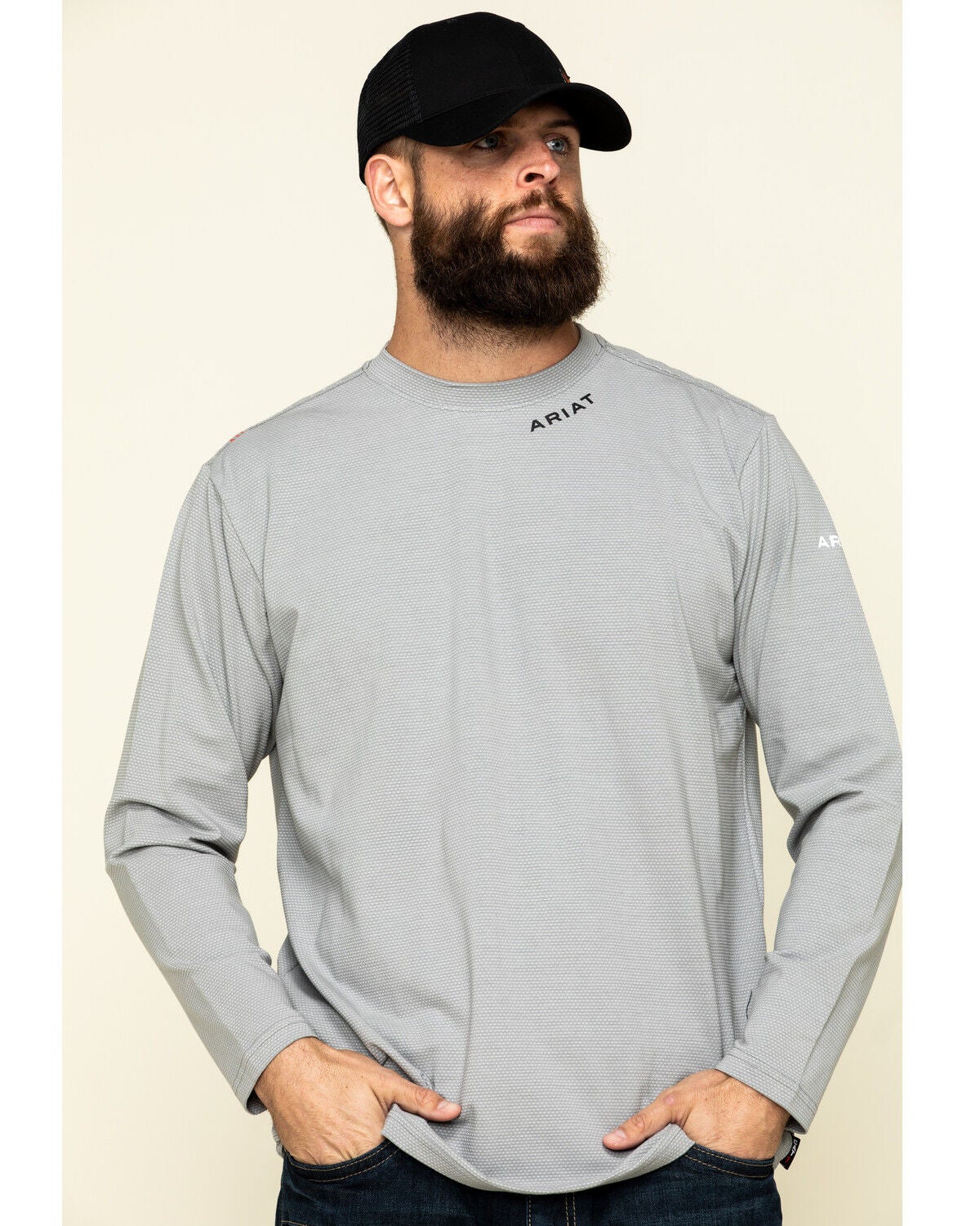 Image #1 - Ariat Men's FR Baselayer Long Sleeve Work T-Shirt, Silver, hi-res