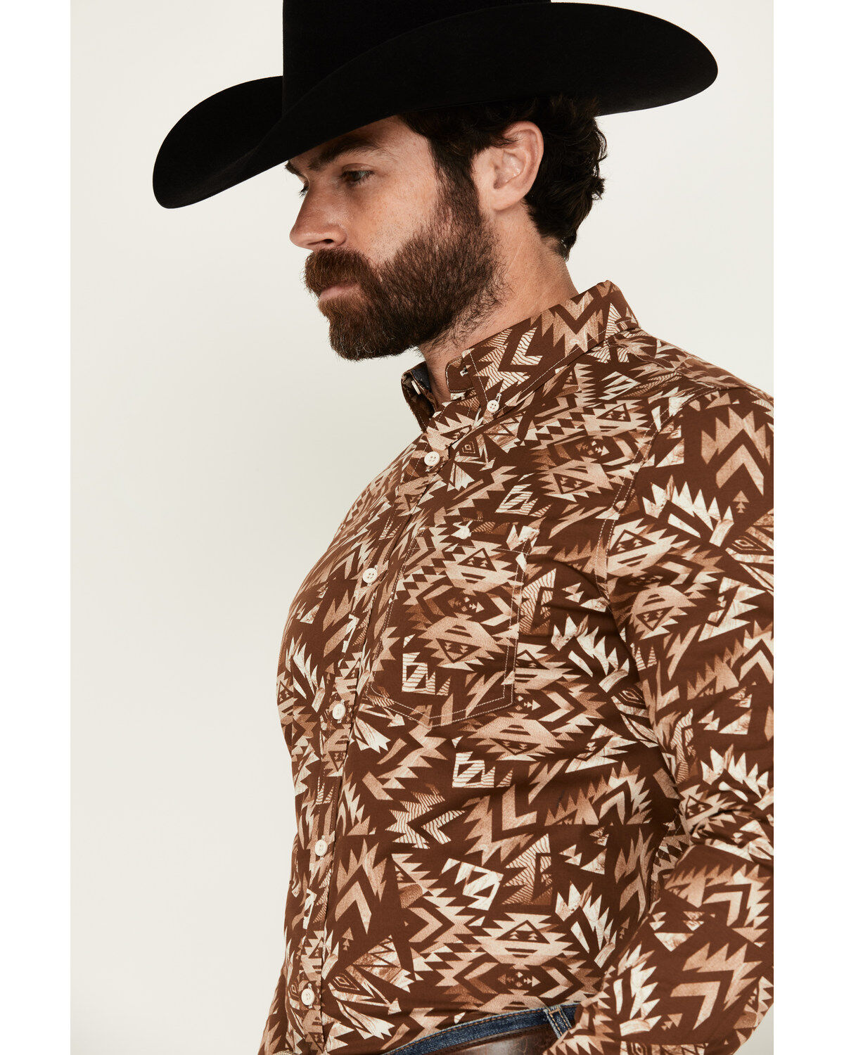 Image #2 - RANK 45® Men's Hopewood Abstract Southwestern Print Long Sleeve Button-Down Stretch Western Shirt, Rust Copper, hi-res