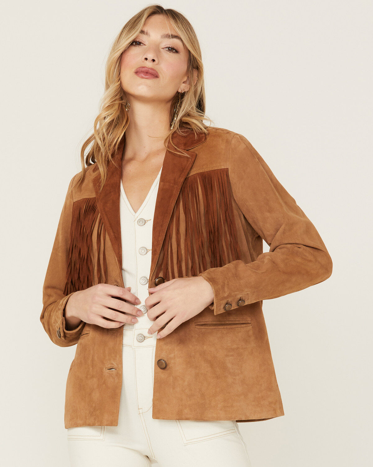 Image #2 - Idyllwind Women's Lena Belle Suede Fringe Blazer, Beige/khaki, hi-res