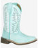 Image #2 - Smoky Mountain Little Girls' Painted Prairie Performance Western Boots - Broad Square Toe, Blue, hi-res
