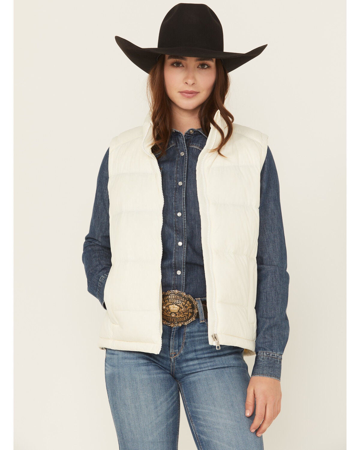 Ariat Women's Ultradown Puff Vest, White, hi-res