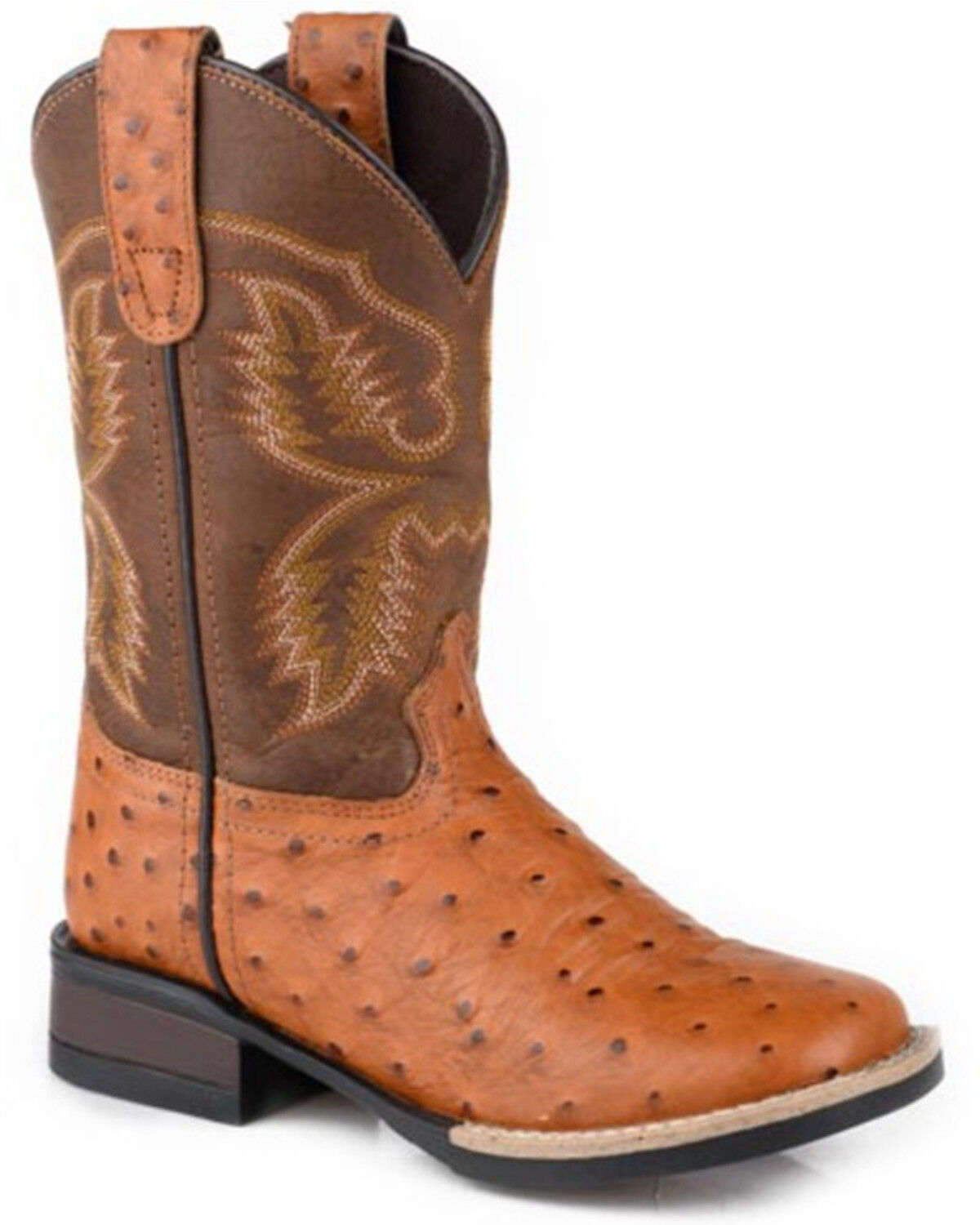 Image #1 - Roper Men's Garza Ostrich Print Performance Western Boots - Broad Square Toe, Tan, hi-res