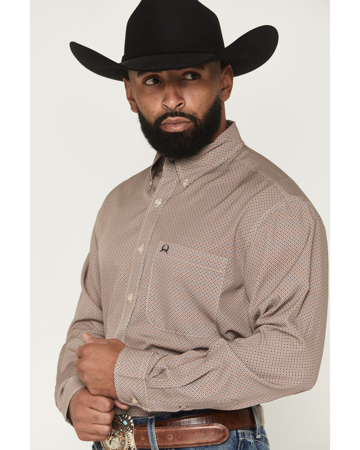 Image #2 - Cinch Men's AF Geo Print Long Sleeve Button-Down Stretch Western Shirt, Brown, hi-res