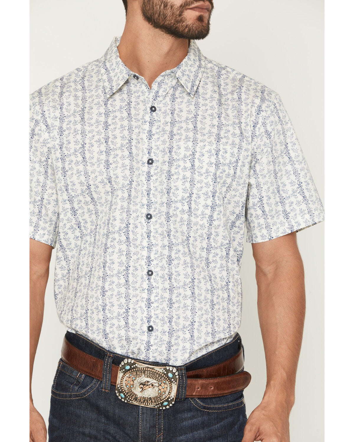 Image #3 - Gibson Trading Co Men's Jasper Floral Striped Short Sleeve Button-Down Western Shirt, Ivory, hi-res
