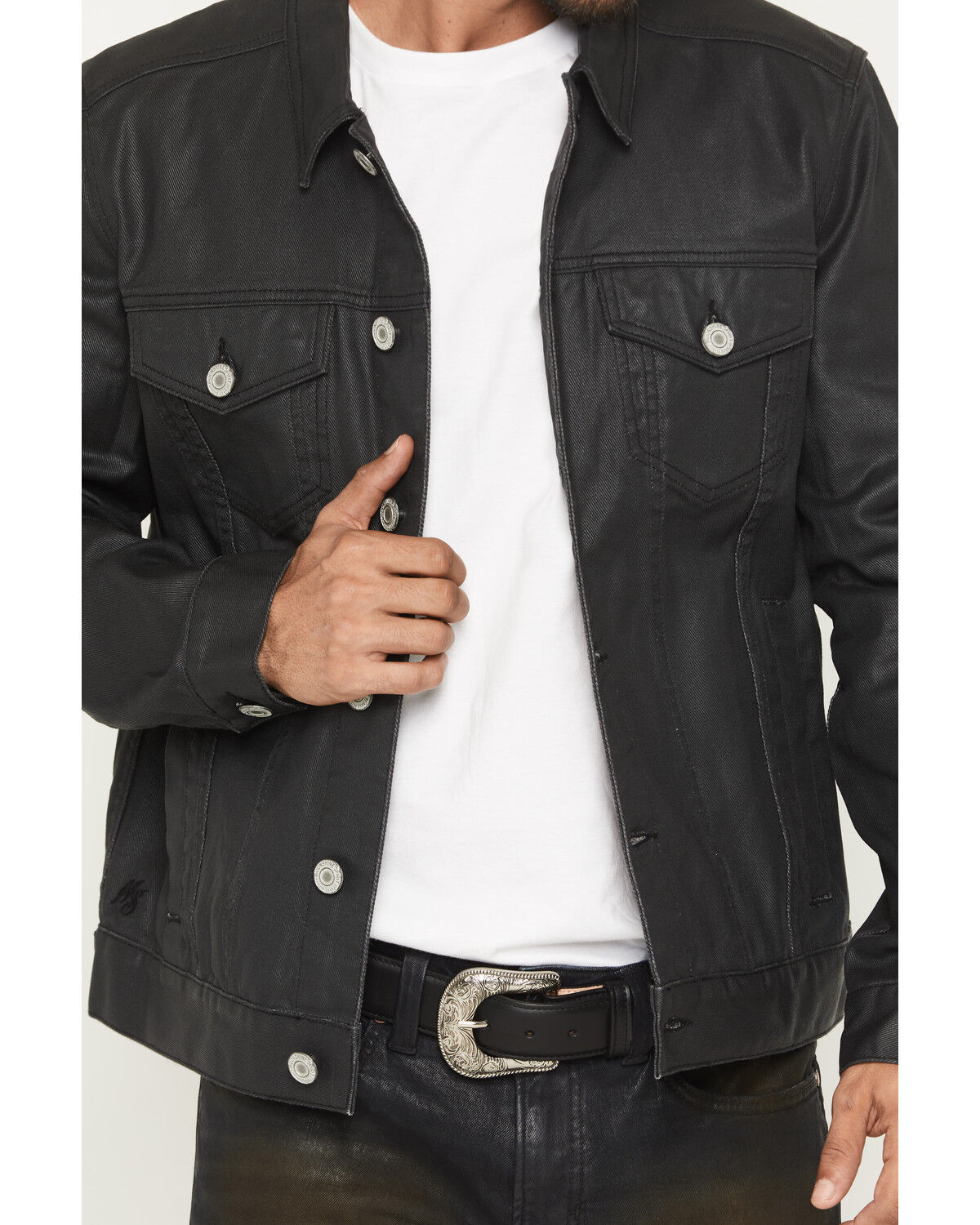 Image #3 - Moonshine Spirit Men's Coated Denim Jacket, Black, hi-res