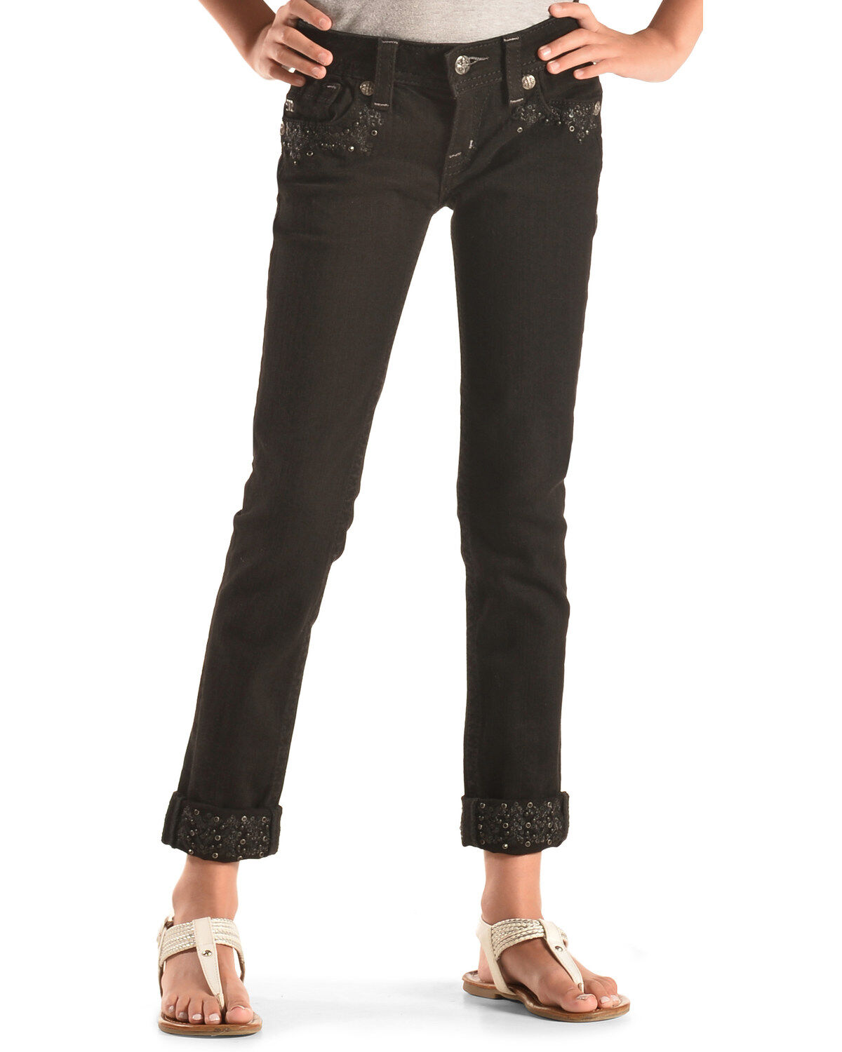 Embellished cuff jeans clearance