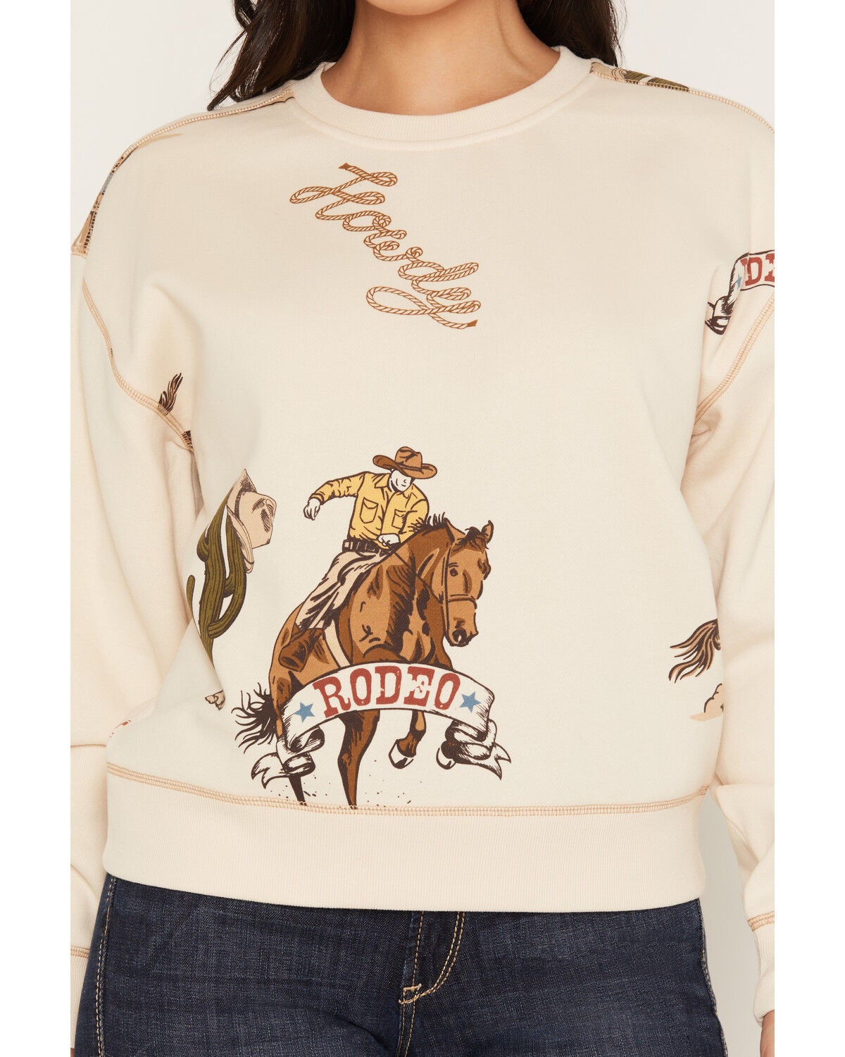 Image #3 - Ariat Women's Rodeo Rancher Graphic Sweatshirt, Cream, hi-res