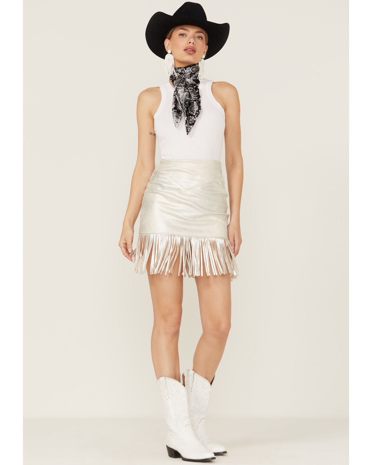 Image #1 - Shyanne Women's Faux Suede Silver Fringe Skirt, , hi-res