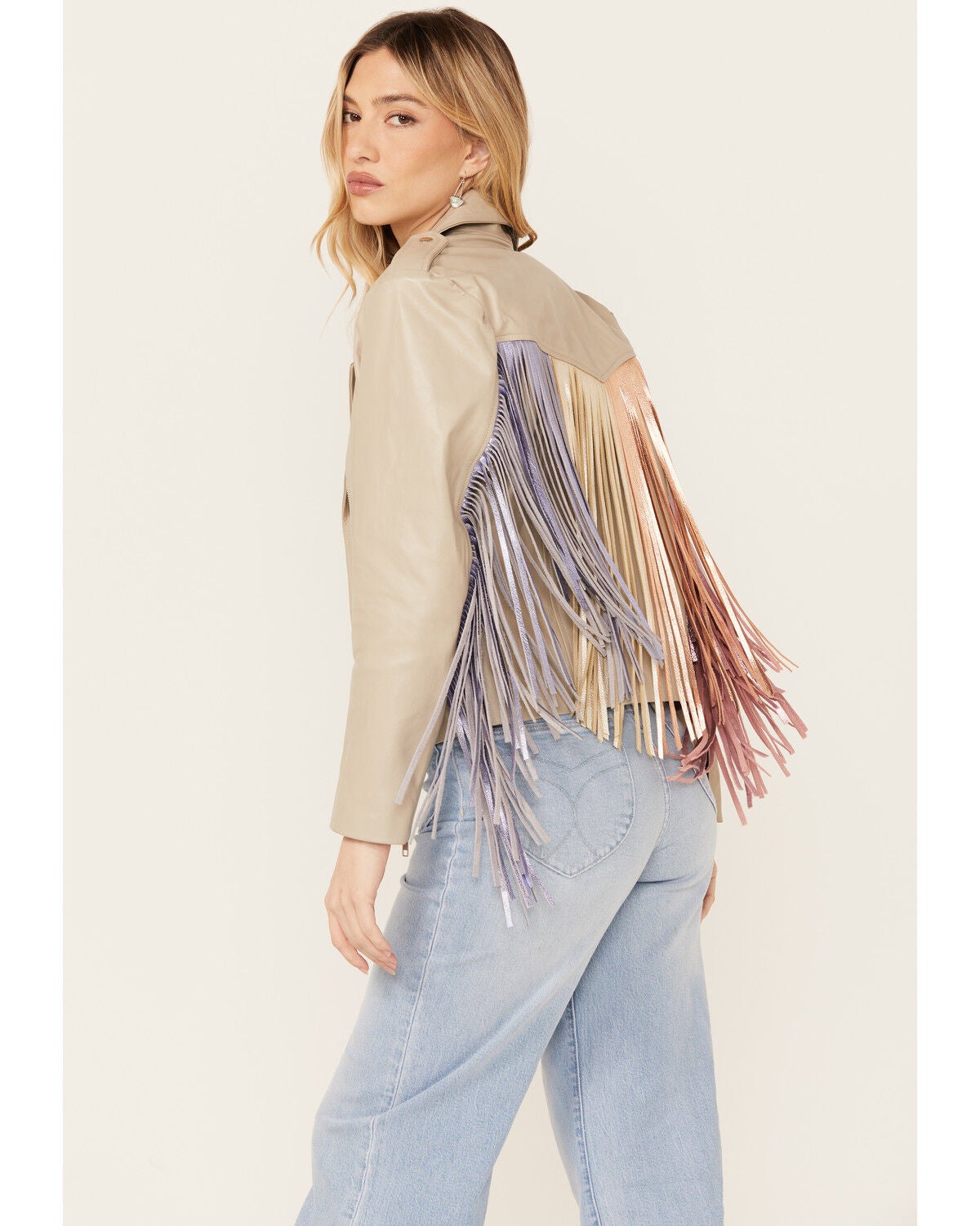 Western & Co Women's Metallic Dreams Fringe Leather Jacket, White, hi-res