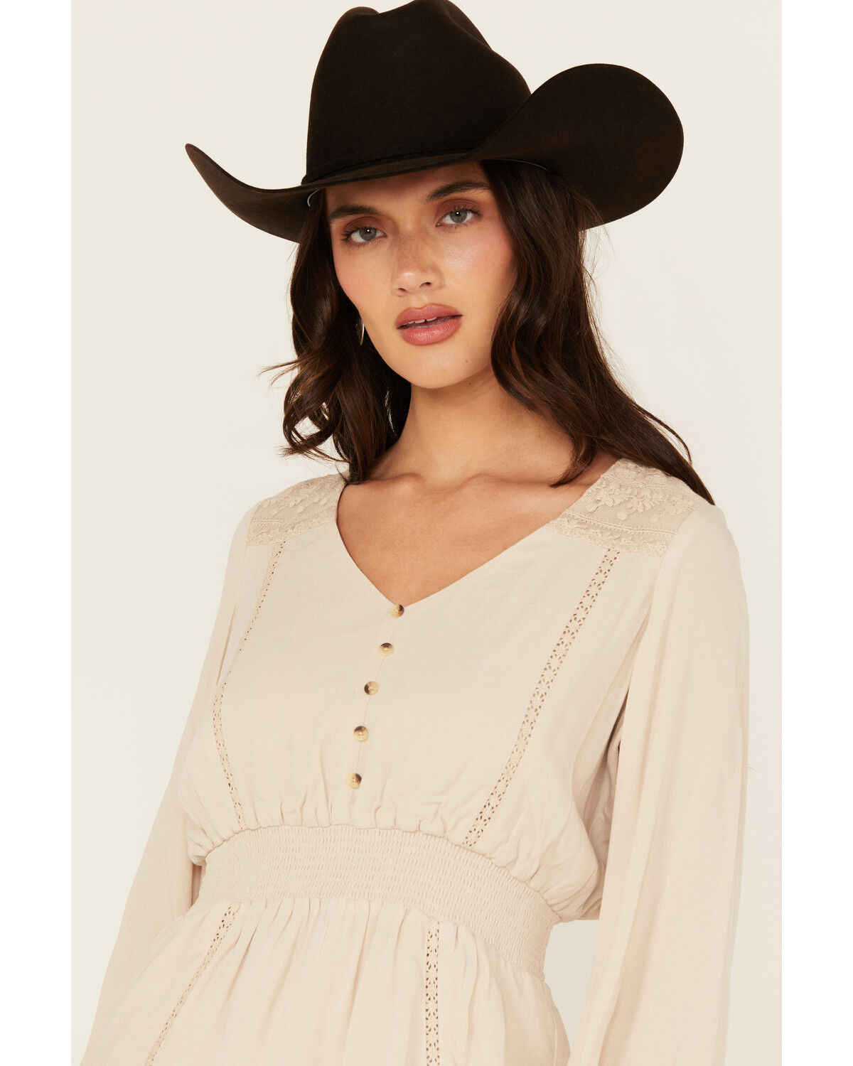 Image #2 - Shyanne Women's Lace Long Sleeve Button-Down Shirt, Natural, hi-res