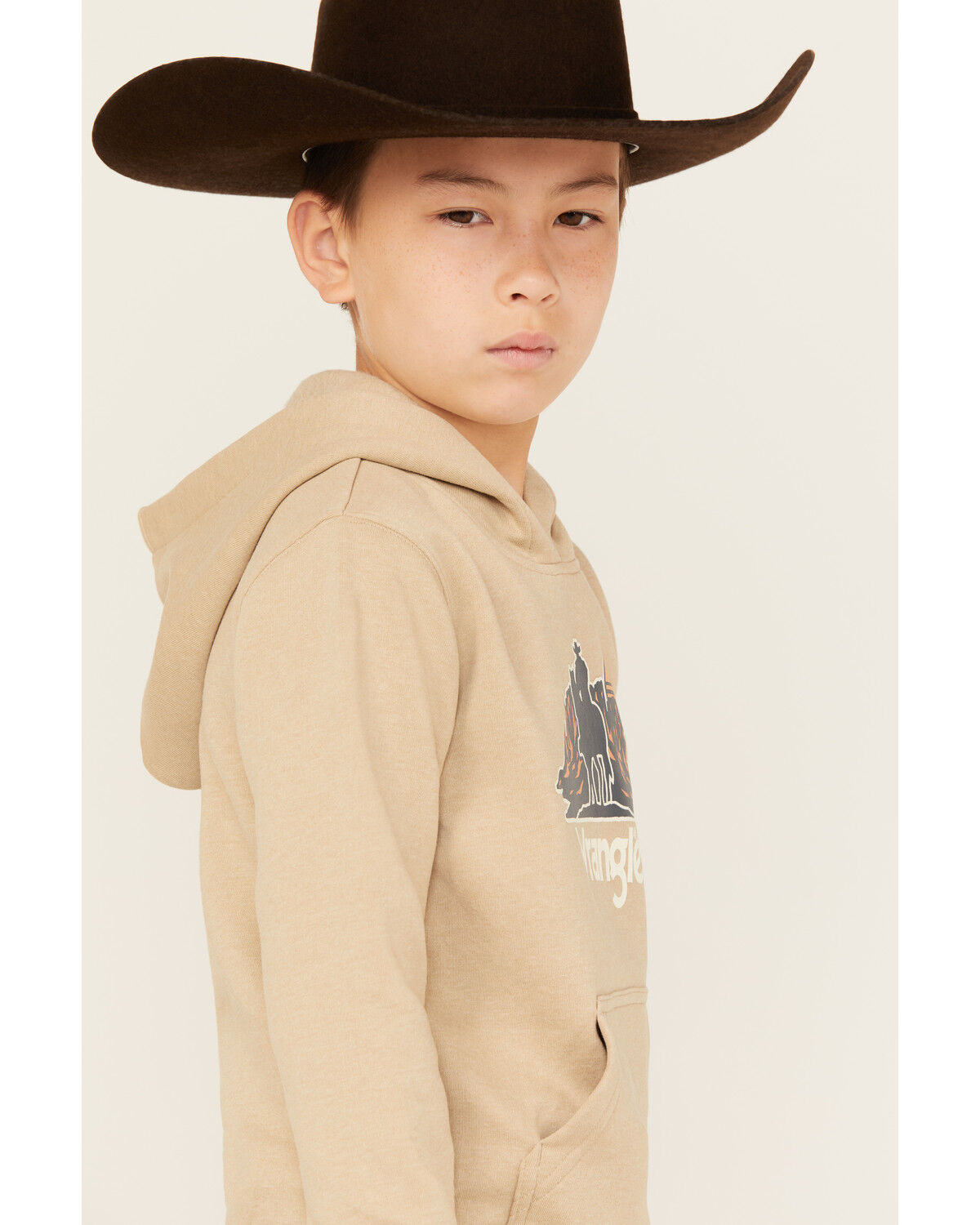 Image #2 - Wrangler Boys' Desert Cowboy Graphic Hooded Sweatshirt, Oatmeal, hi-res
