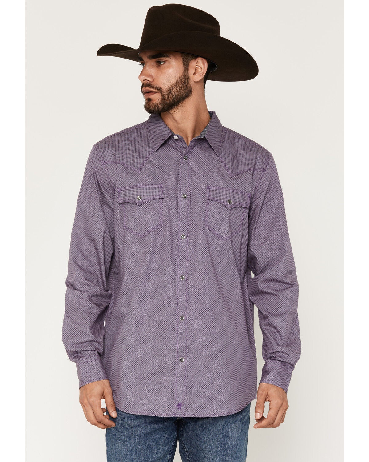 Moonshine Spirit&reg; Men's Plum Terrain Geo Print Long Sleeve Snap Western Shirt, Purple, hi-res