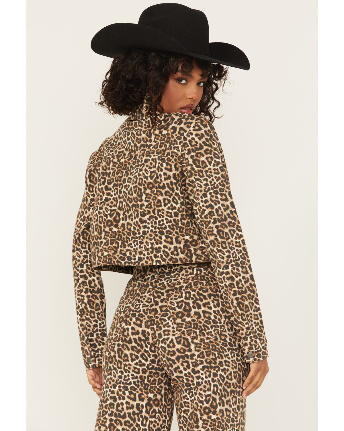 Image #4 - Cello Women's Leopard Print Oversized Cropped Denim Jacket, Leopard, hi-res