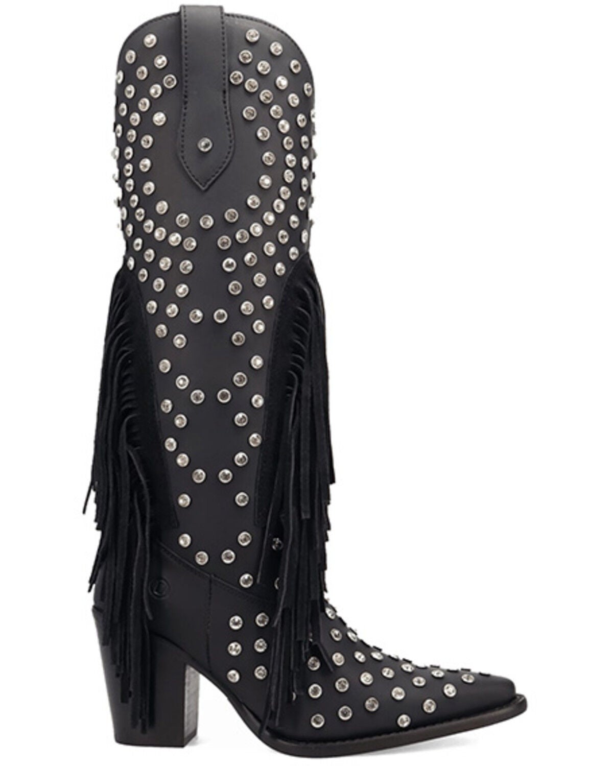Image #2 - Dingo Women's Shoe Pony Fringe Rhinestone Tall Western Boots - Round Toe, Black, hi-res