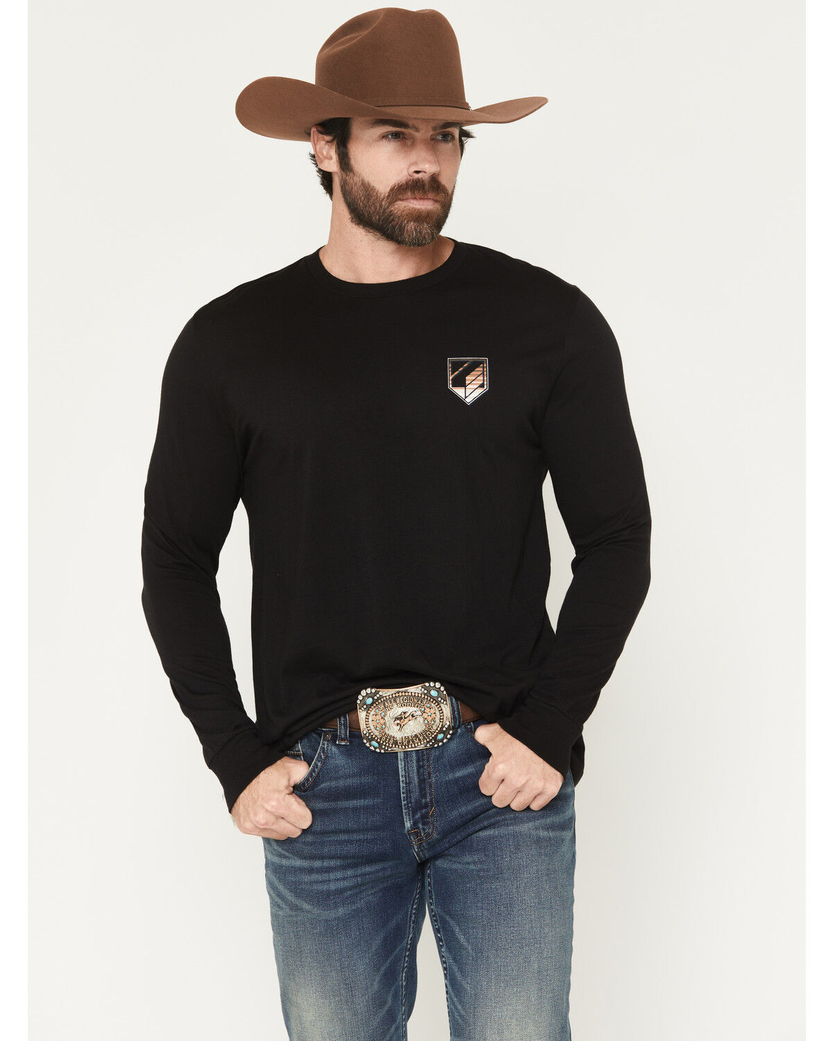 Image #2 - RANK 45® Men's Serape Logo Bull Pixel Long Sleeve Graphic T-Shirt, Black, hi-res