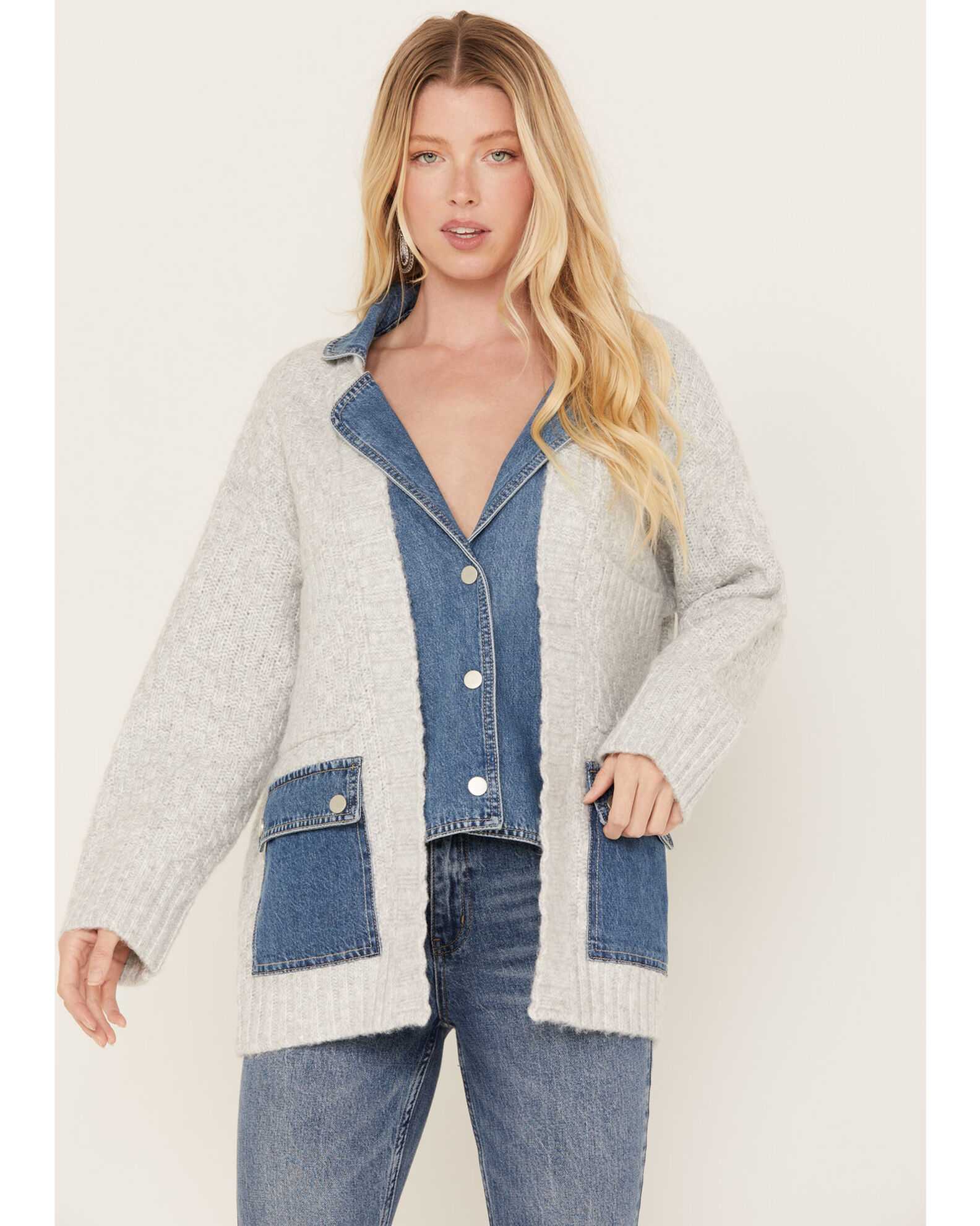 Denim cardigan womens hotsell