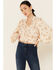 Angie Women's Floral Smocked Long Sleeve Peasant Top , Ivory, hi-res
