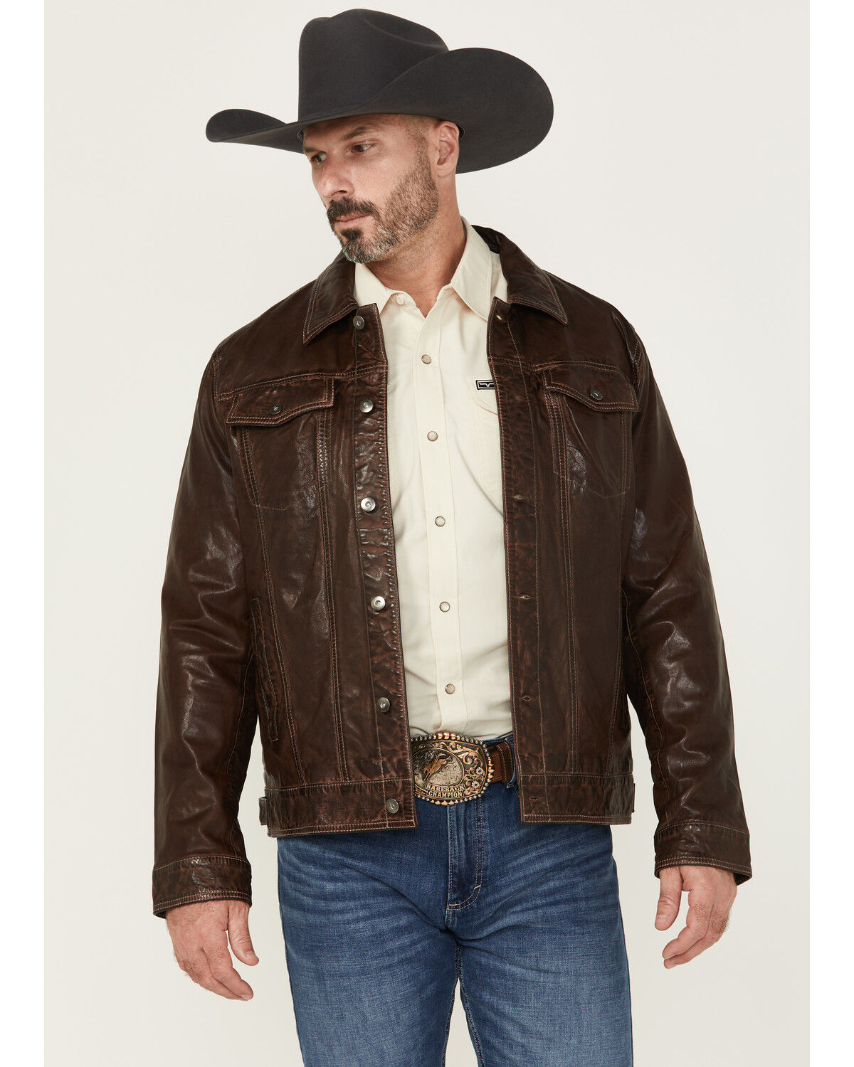 Scully Men's Leather Trucker Jacket, Brown, hi-res