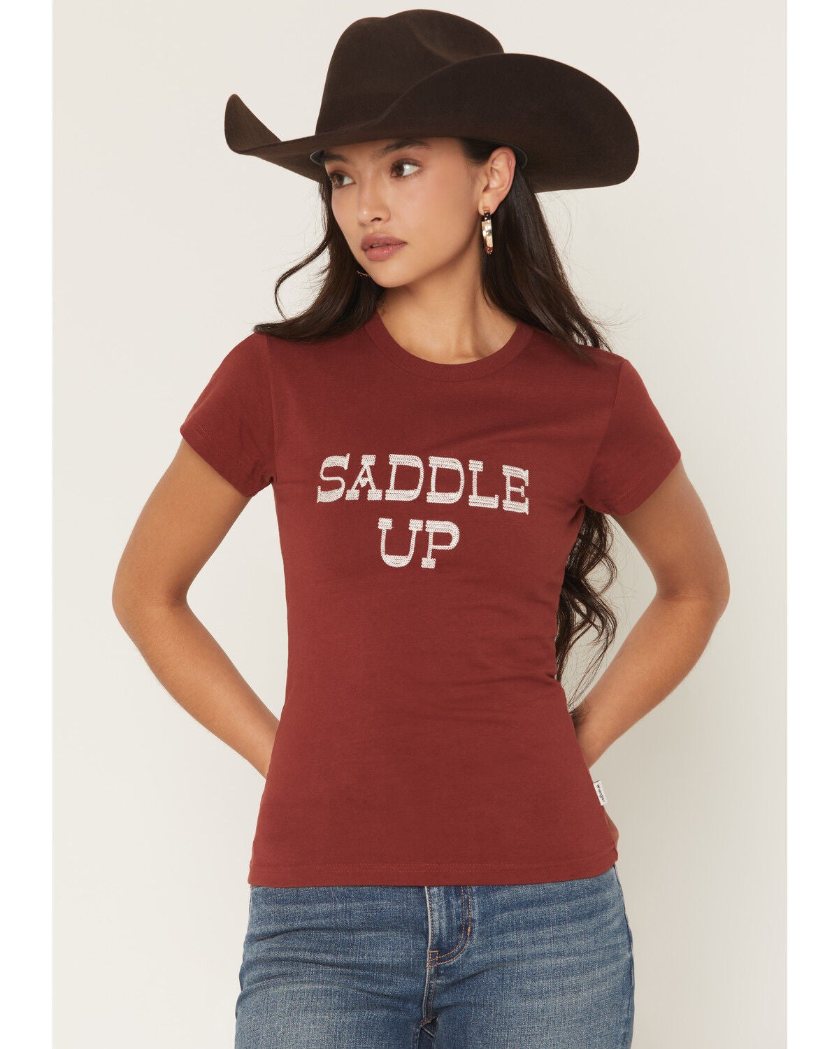 Wrangler Women's Saddle Up Short Sleeve Embroidered Tee, Rust Copper, hi-res