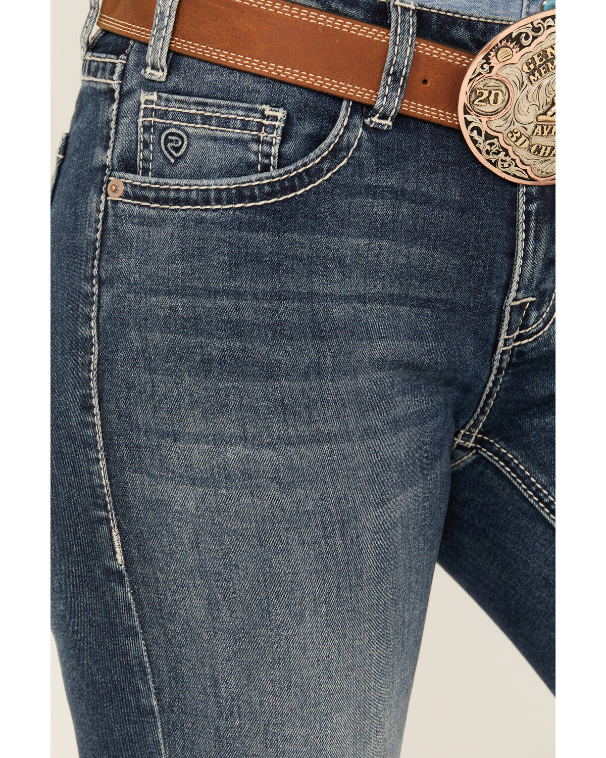 Image #2 - Panhandle Women's Medium Wash Mid Rise Stretch Riding Jeans, Medium Wash, hi-res