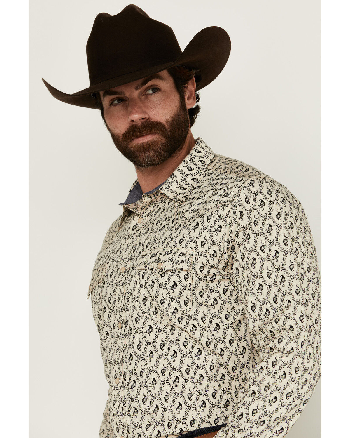 Image #2 - Cody James Men's Gravity Paisley Print Long Sleeve Snap Western Shirt - Tall, Cream, hi-res