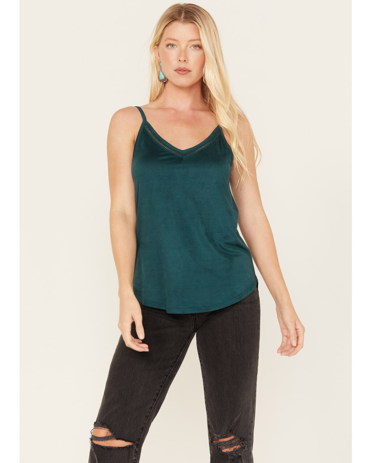 Image #1 - Shyanne Women's Faux Suede Latter Trim Cami, Deep Teal, hi-res