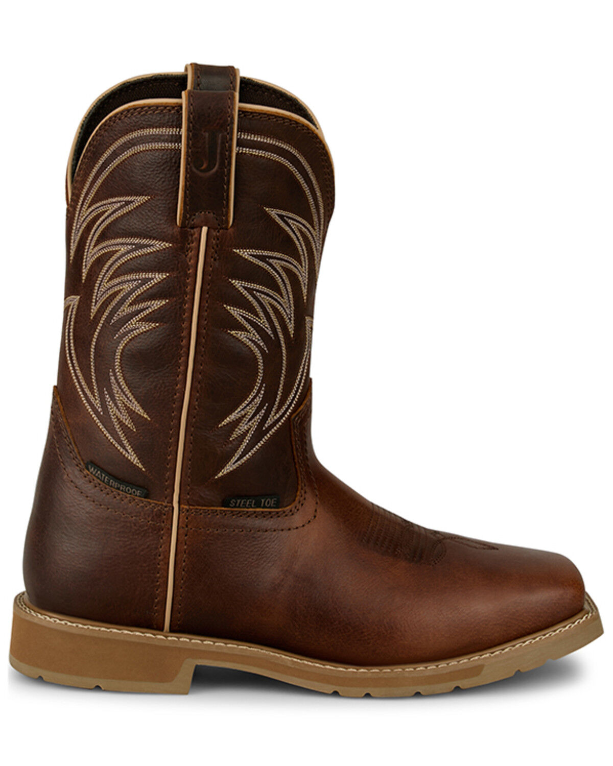 Image #2 - Justin Men's 11" Stampede Daywork Waterproof Work Boots - Steel Toe, Brown, hi-res