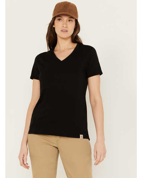 Carhartt Women's Relaxed Fit Lightweight Short Sleeve V Neck T-Shirt, Black, hi-res