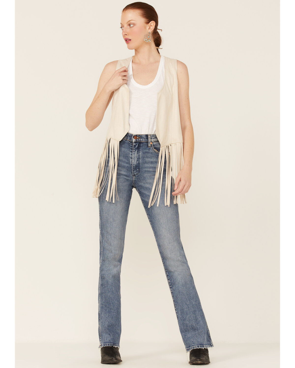 Image #4 - Roper Women's White Faux Suede Fringe Vest, White, hi-res
