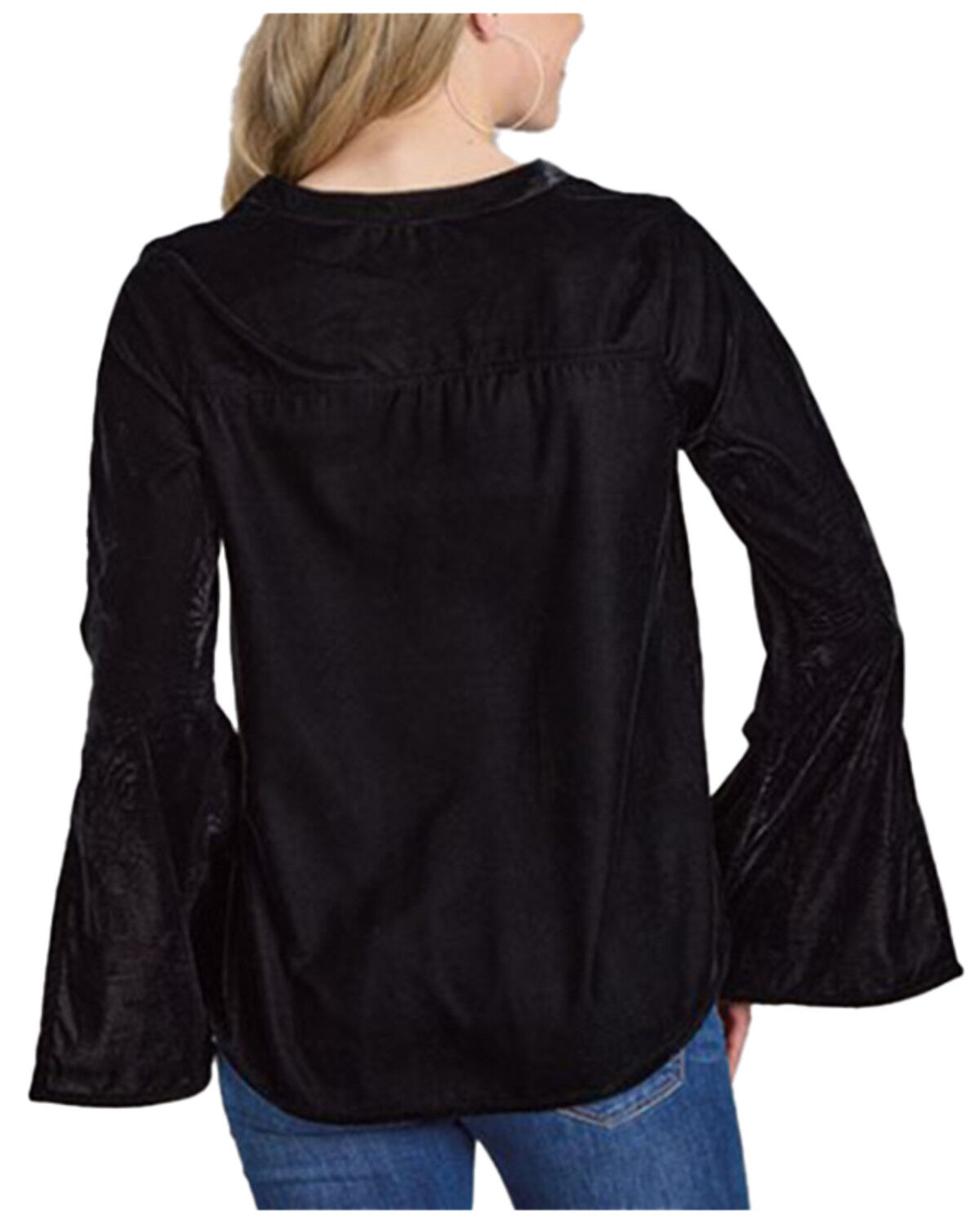 Image #2 - Roper Women's Floral Embroidered Velvet Long Sleeve Blouse, Black, hi-res