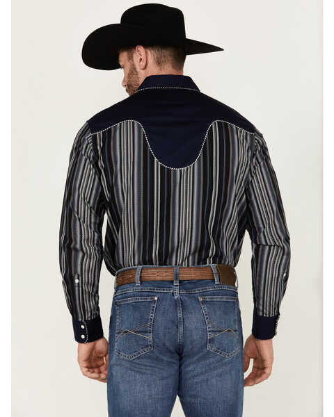 Image #4 - Wrangler Men's Rodeo Ben Striped Long Sleeve Snap Western Shirt , Navy, hi-res